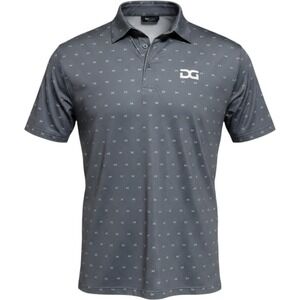 DG Gray Embroidered All Over Logo Polo Shirt Mens Medium